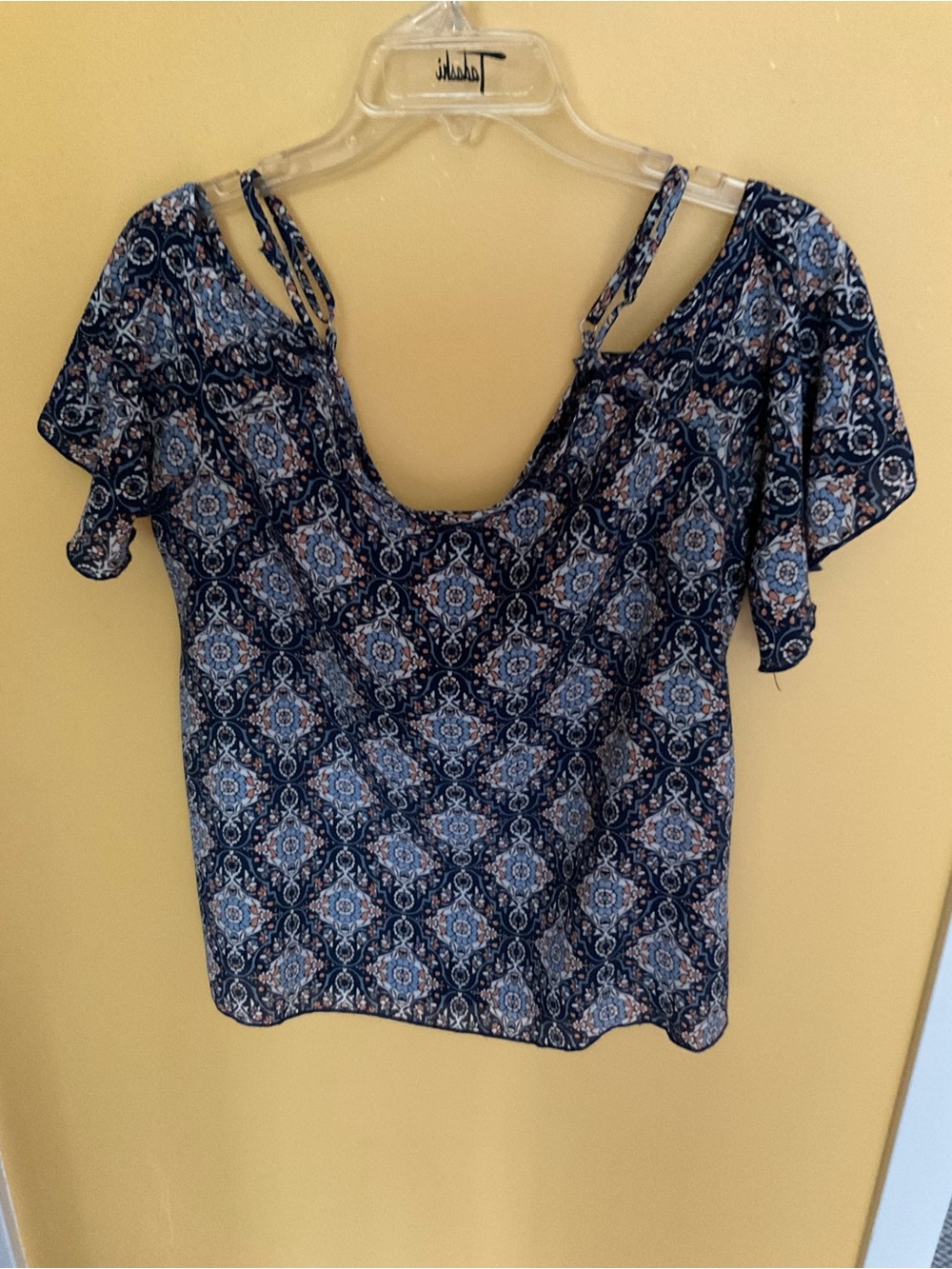 Moon Kiss - Navy Printed Cold-Shoulder Women's Blouse